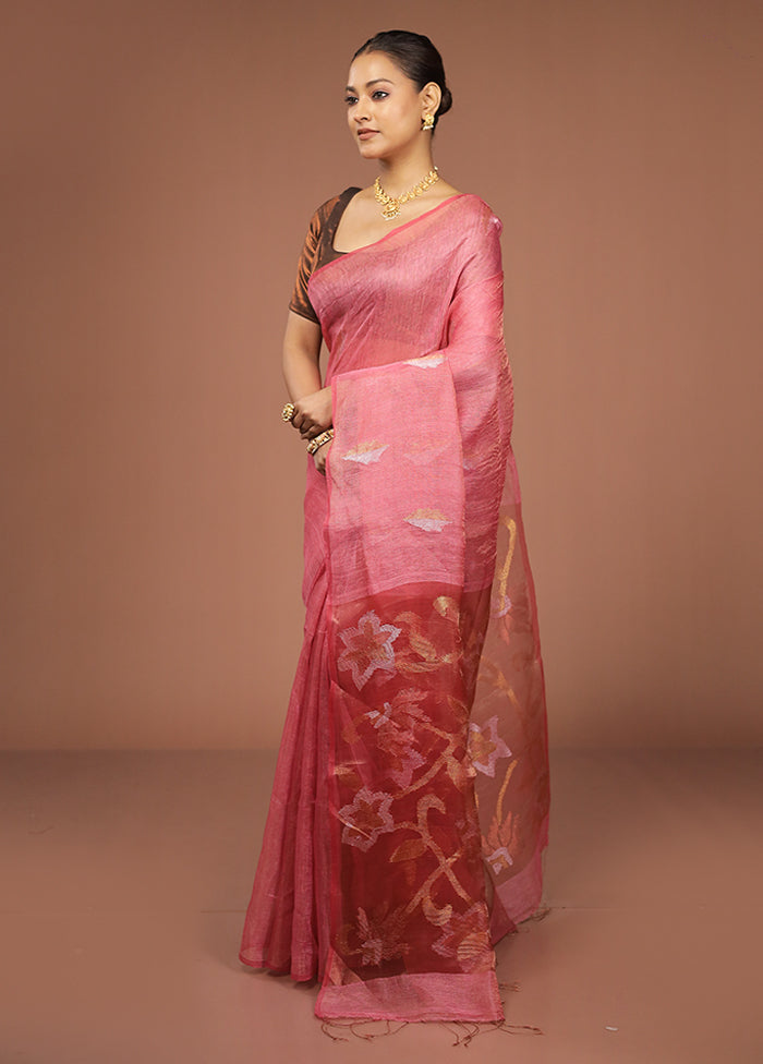Pink Handloom Matka Pure Silk Saree With Blouse Piece