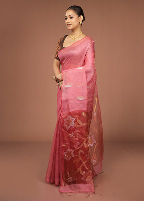 Pink Handloom Matka Pure Silk Saree With Blouse Piece