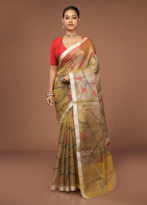 Cream Handloom Matka Pure Silk Saree With Blouse Piece