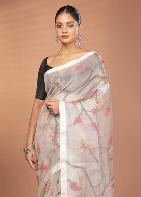 White Handloom Matka Pure Silk Saree With Blouse Piece