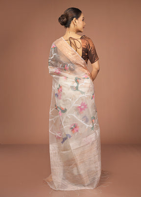 Grey Handloom Matka Pure Silk Saree With Blouse Piece