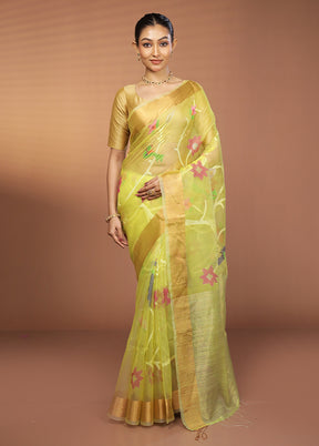 Green Handloom Matka Pure Silk Saree With Blouse Piece