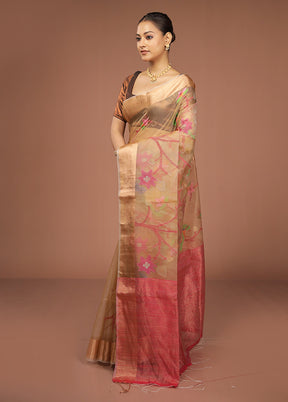 Cream Handloom Matka Pure Silk Saree With Blouse Piece