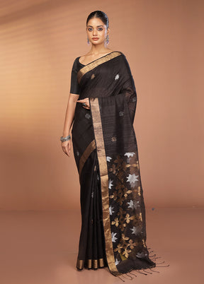Black Handloom Matka Pure Silk Saree With Blouse Piece