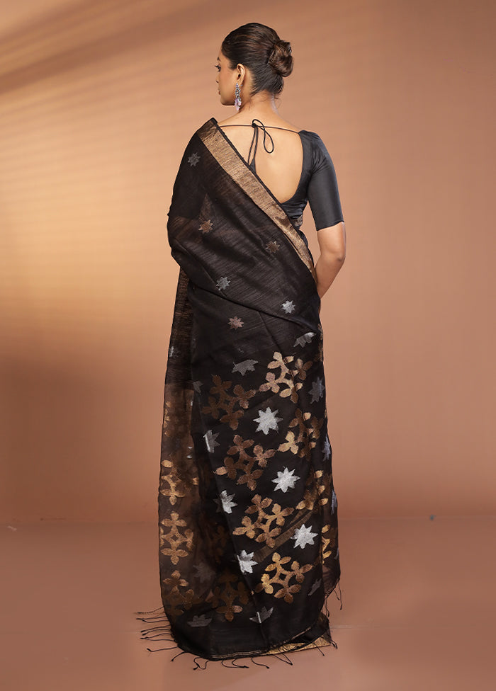Black Handloom Matka Pure Silk Saree With Blouse Piece