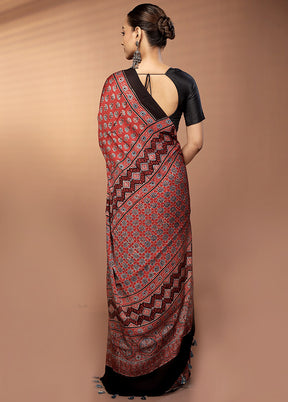 Maroon Printed Pure Silk Saree Without Blouse Piece