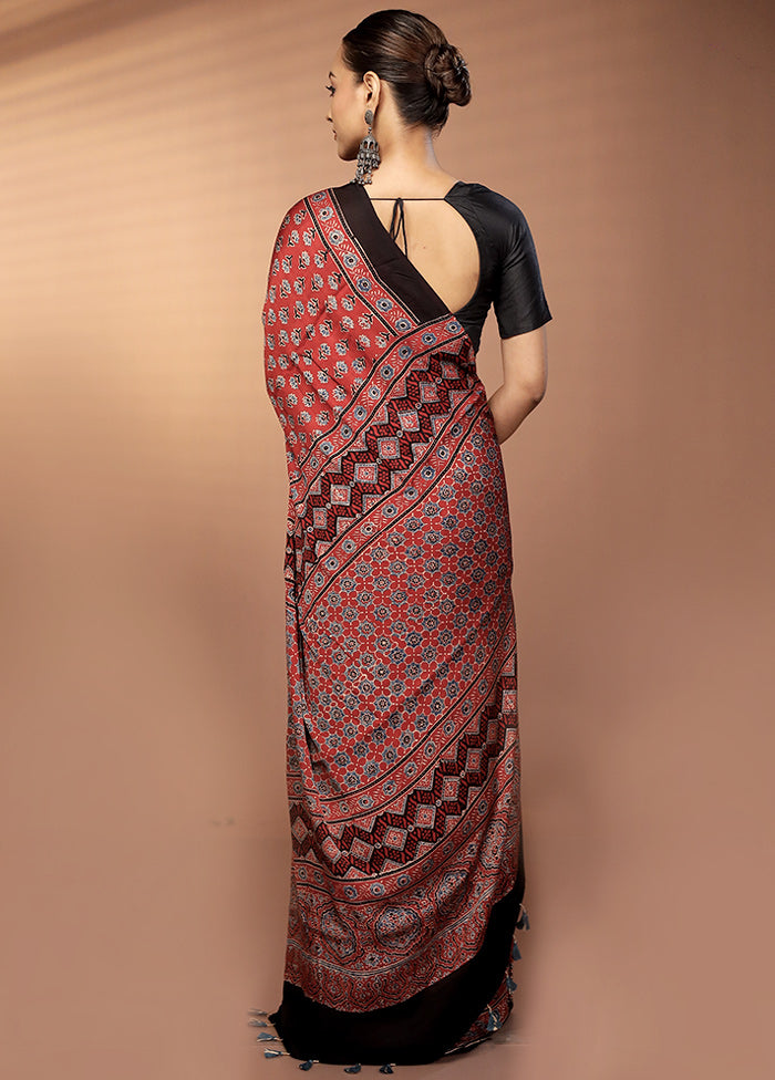 Maroon Printed Pure Silk Saree Without Blouse Piece