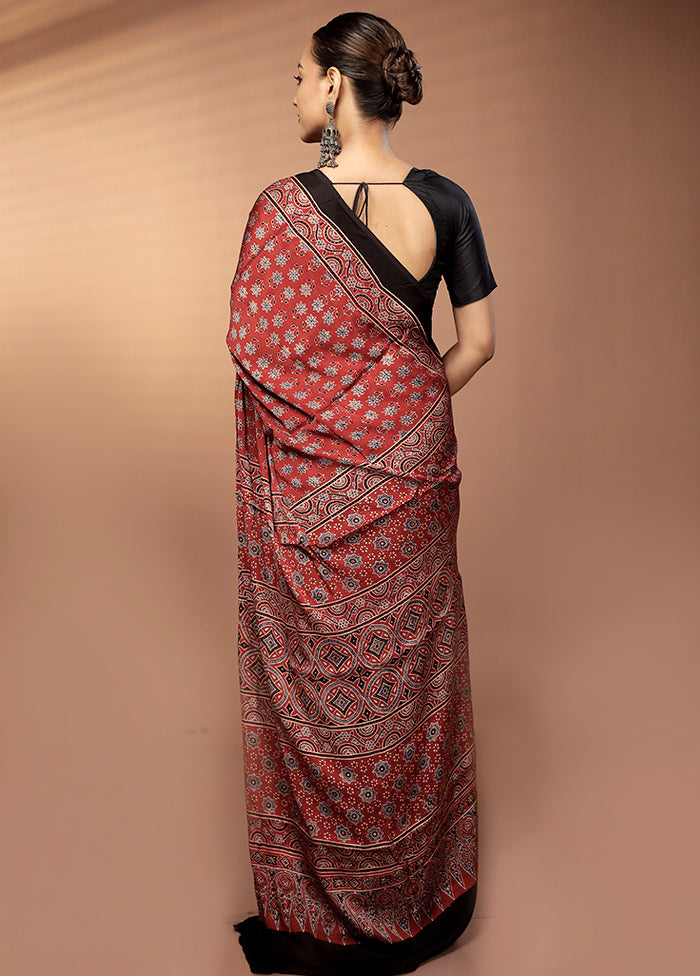 Maroon Printed Pure Silk Saree Without Blouse Piece