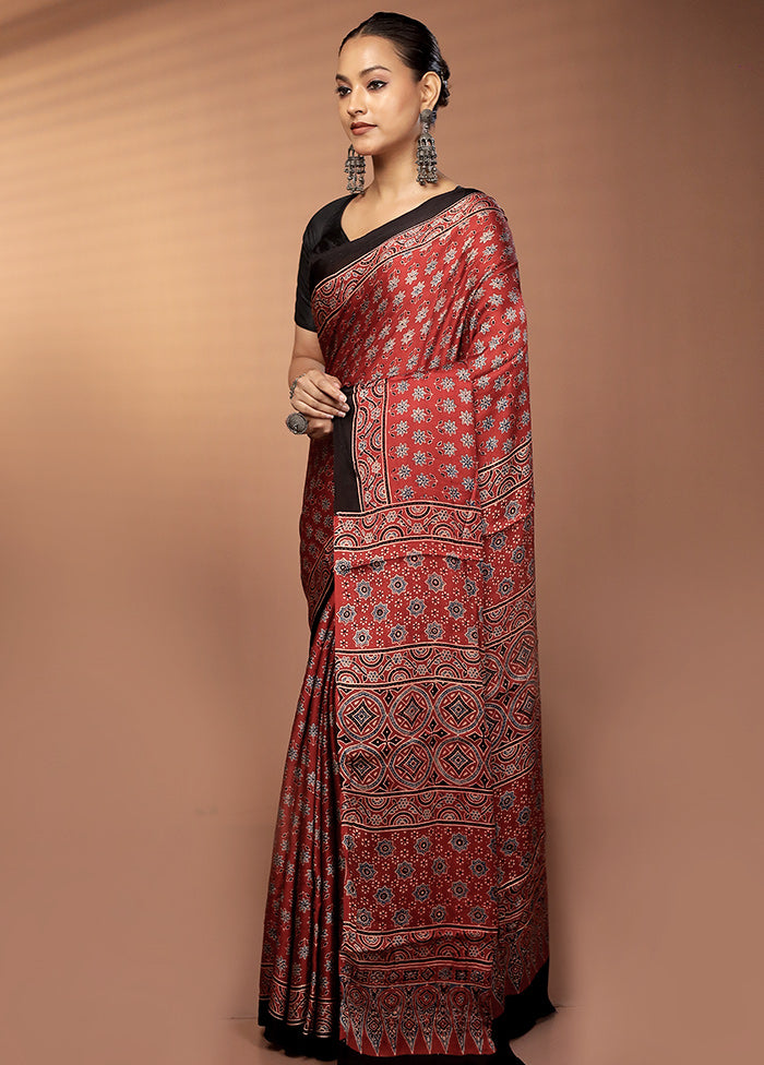 Maroon Printed Pure Silk Saree Without Blouse Piece