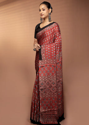 Maroon Printed Pure Silk Saree Without Blouse Piece