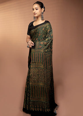 Green Printed Pure Silk Saree Without Blouse Piece