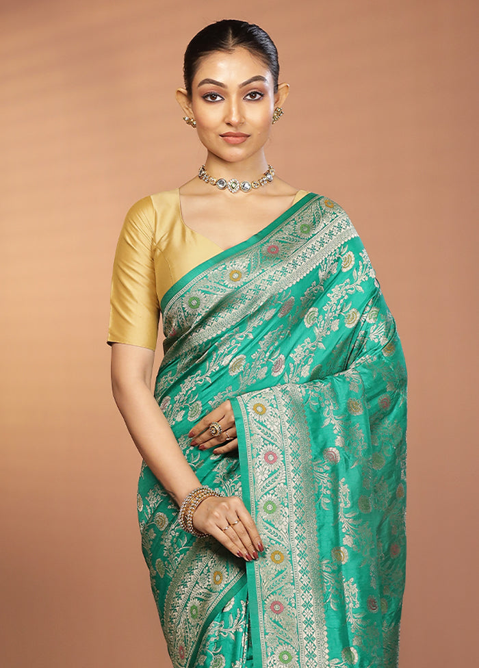 Green Dupion Silk Saree With Blouse Piece
