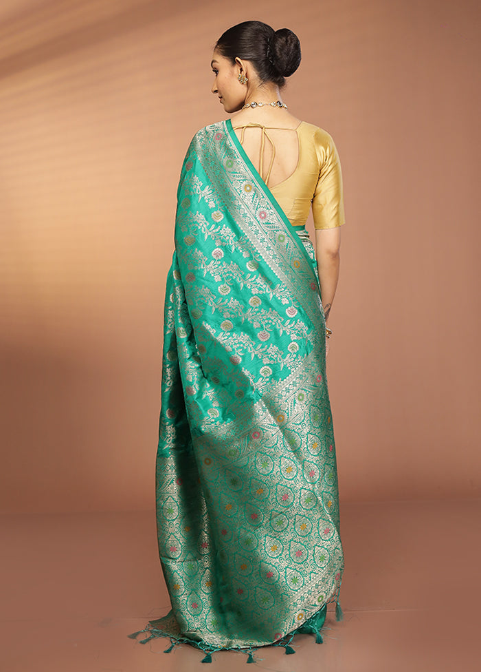 Green Dupion Silk Saree With Blouse Piece
