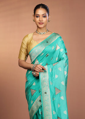 Green Dupion Silk Saree With Blouse Piece