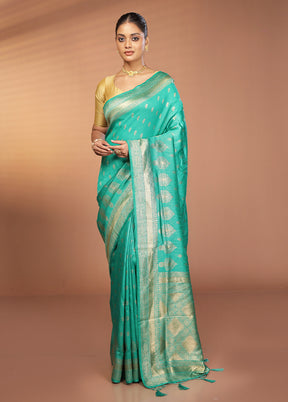 Green Dupion Silk Saree With Blouse Piece