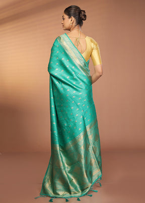 Green Dupion Silk Saree With Blouse Piece