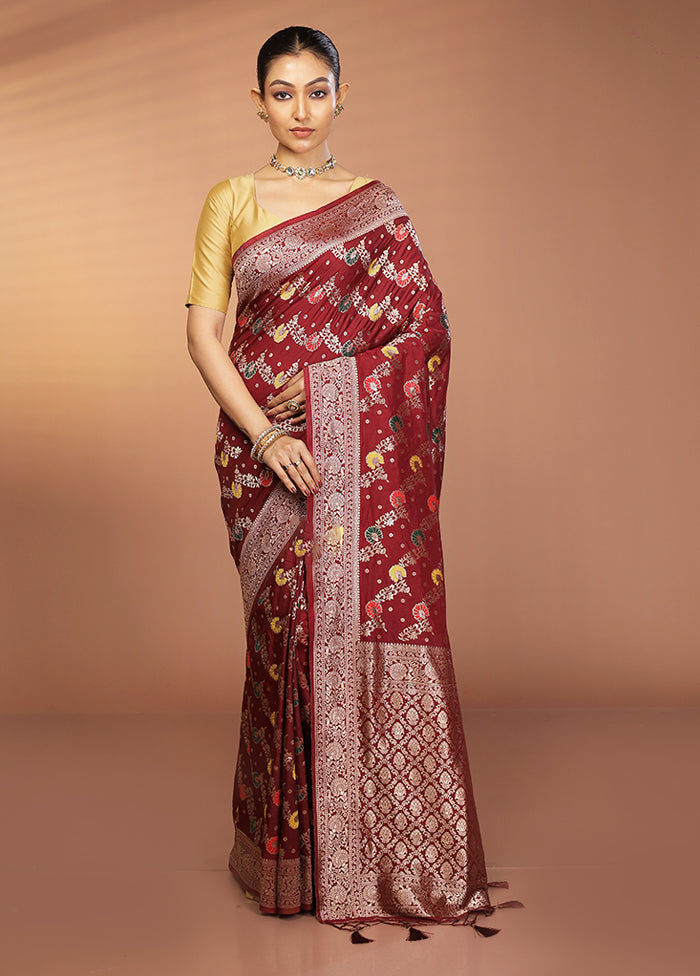 Maroon Dupion Silk Saree With Blouse Piece