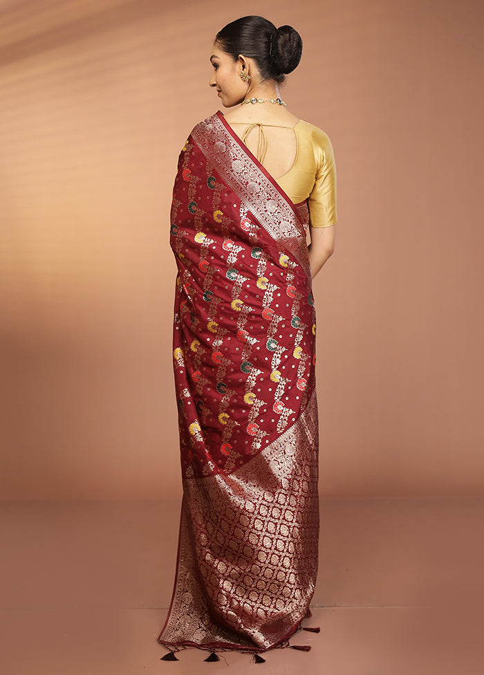 Maroon Dupion Silk Saree With Blouse Piece