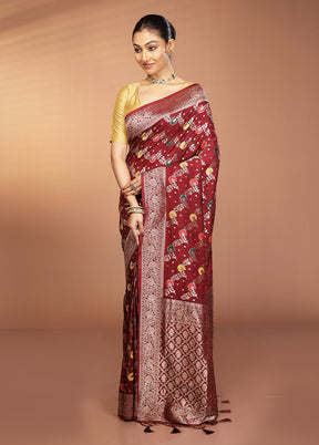 Maroon Dupion Silk Saree With Blouse Piece