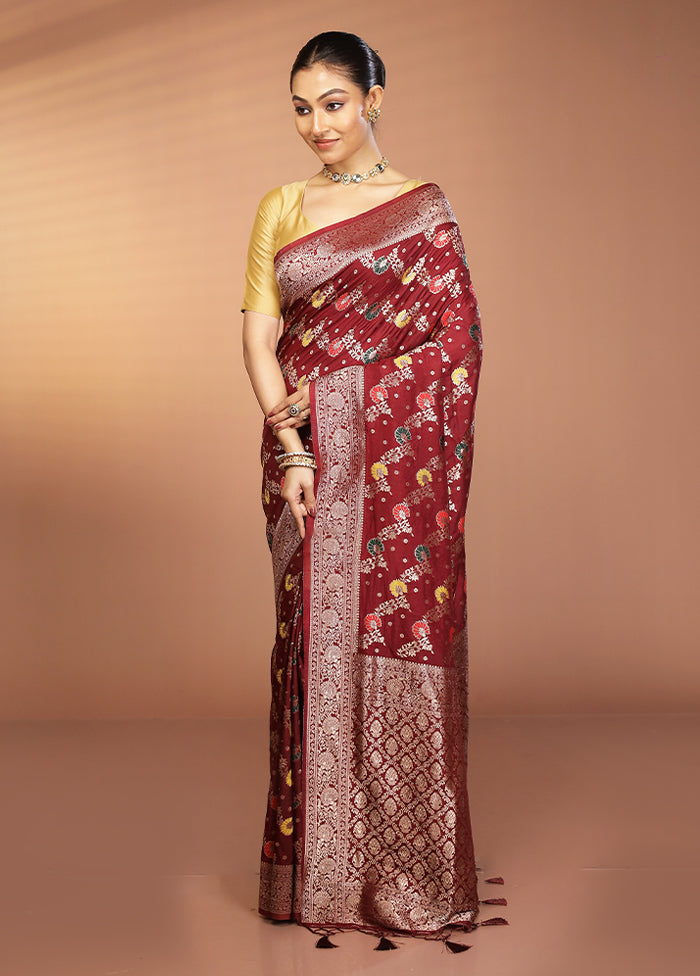 Maroon Dupion Silk Saree With Blouse Piece