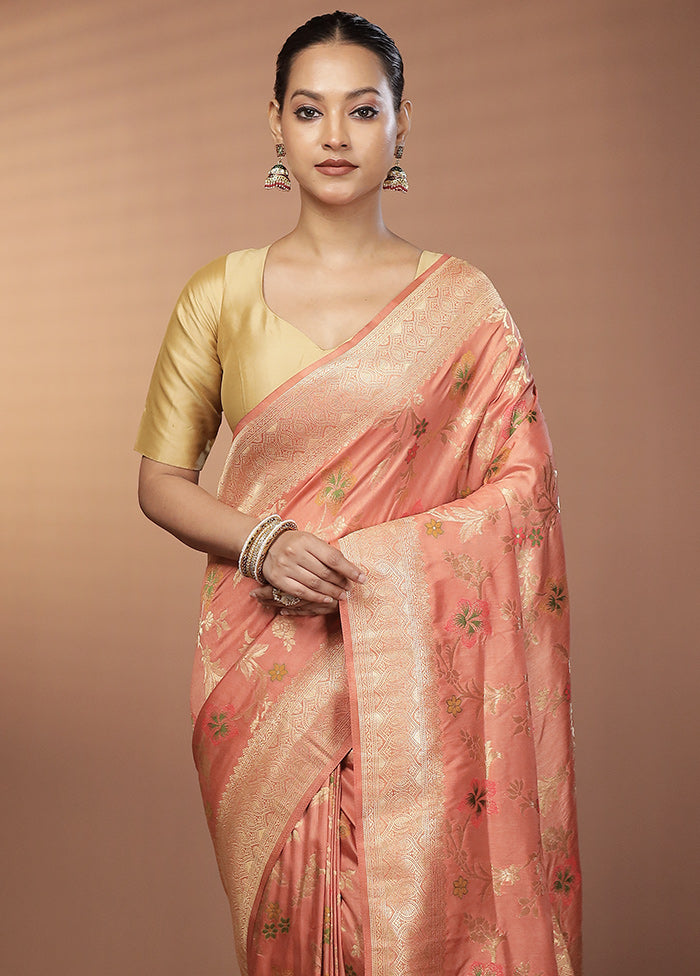 Peach Dupion Silk Saree With Blouse Piece