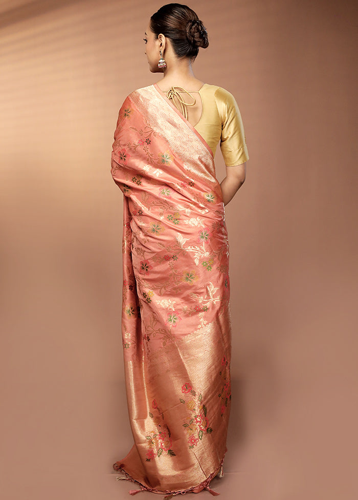 Peach Dupion Silk Saree With Blouse Piece