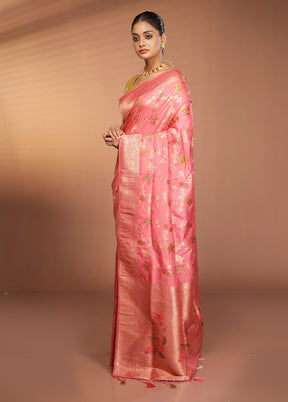 Pink Dupion Silk Saree With Blouse Piece