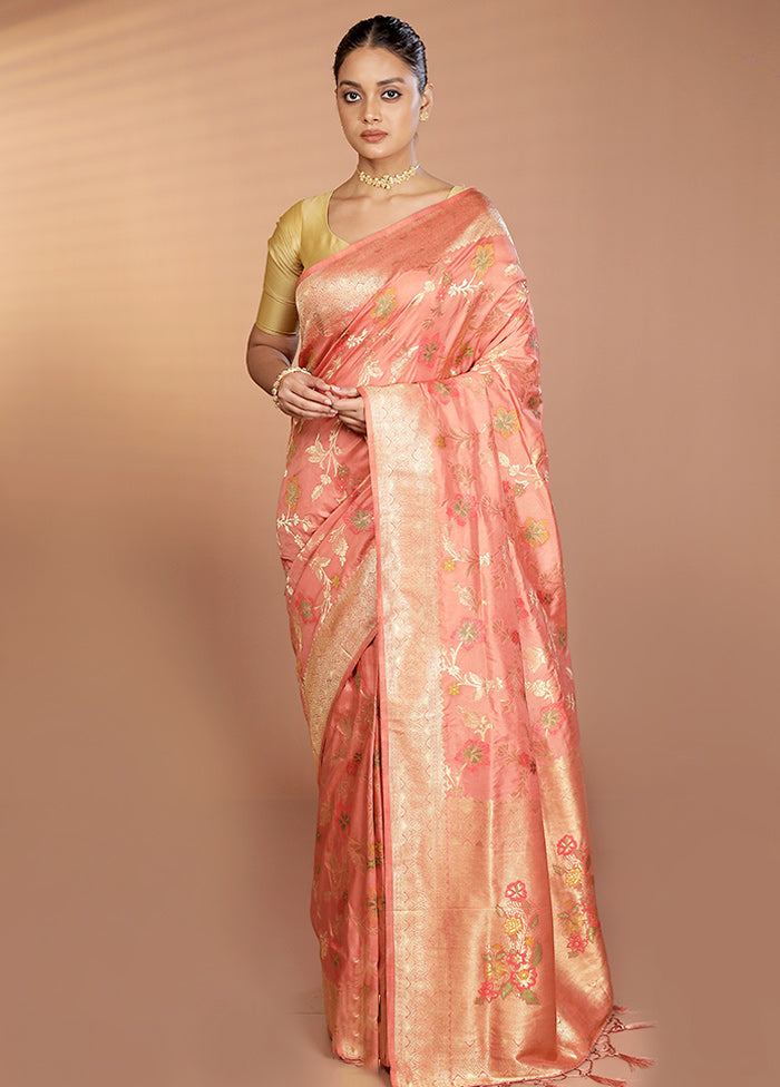 Peach Dupion Silk Saree With Blouse Piece