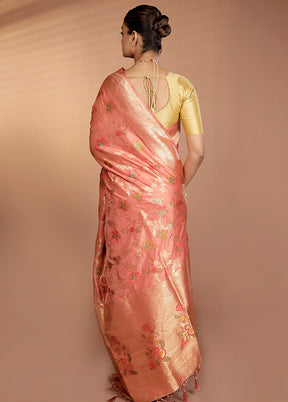 Peach Dupion Silk Saree With Blouse Piece