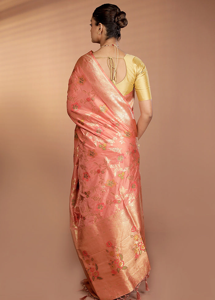 Peach Dupion Silk Saree With Blouse Piece