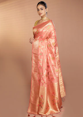 Peach Dupion Silk Saree With Blouse Piece