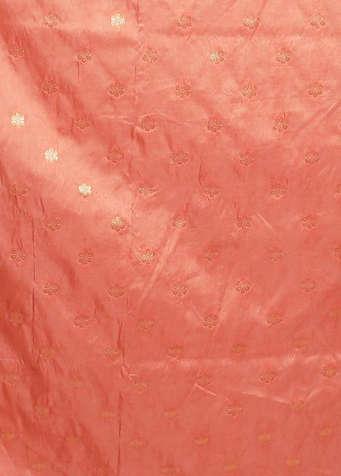 Peach Dupion Silk Saree With Blouse Piece