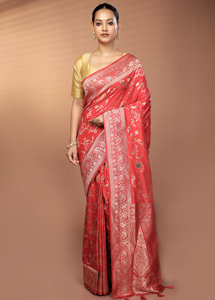 Red Dupion Silk Saree With Blouse Piece