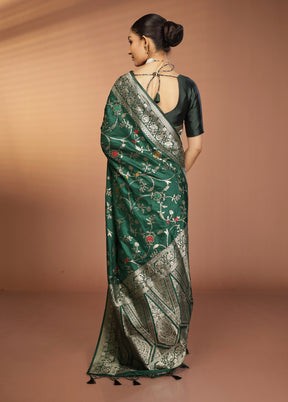 Green Dupion Silk Saree With Blouse Piece