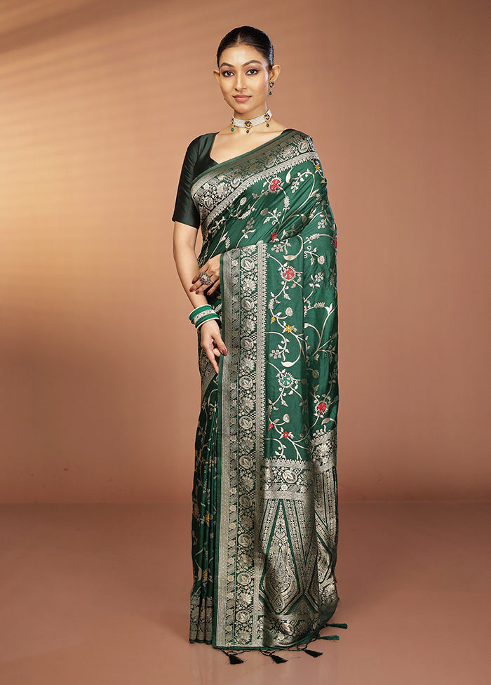Green Dupion Silk Saree With Blouse Piece