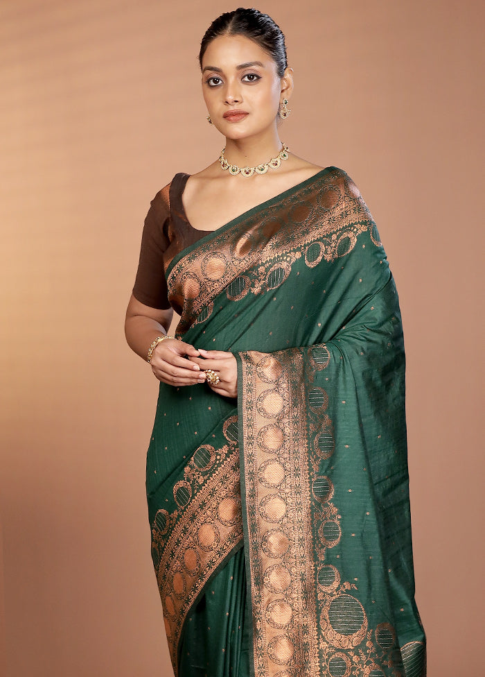 Green Dupion Silk Saree With Blouse Piece