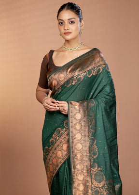 Green Dupion Silk Saree With Blouse Piece