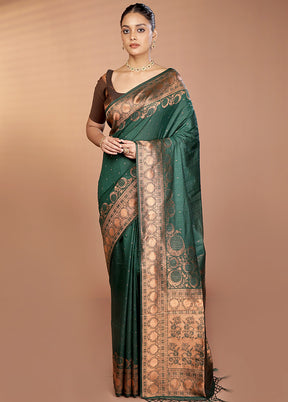 Green Dupion Silk Saree With Blouse Piece