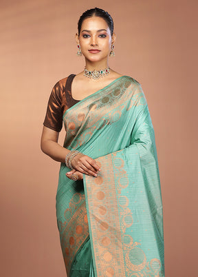 Green Dupion Silk Saree With Blouse Piece