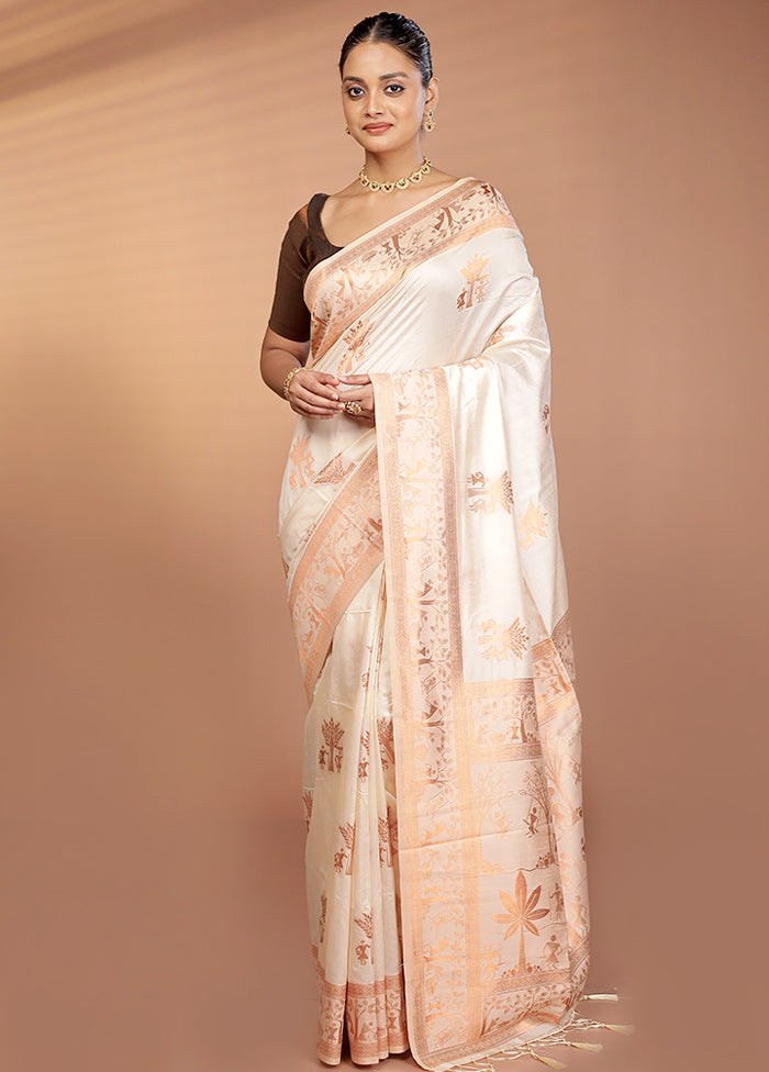 Cream Dupion Silk Saree With Blouse Piece