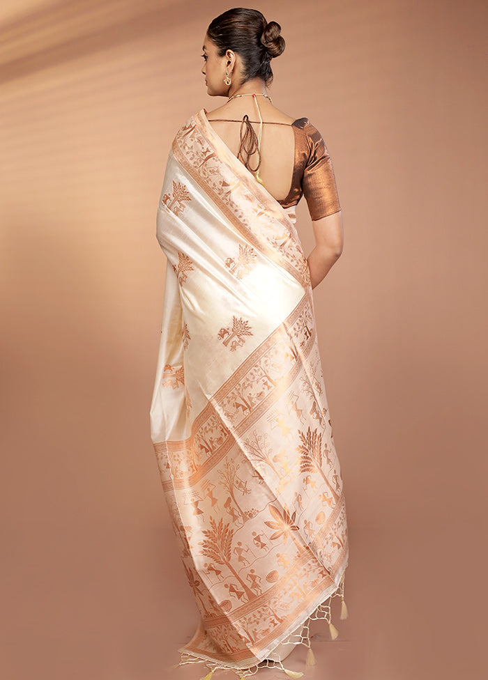 Cream Dupion Silk Saree With Blouse Piece