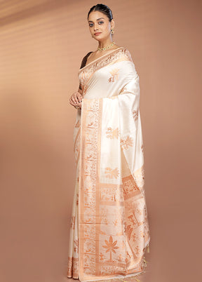 Cream Dupion Silk Saree With Blouse Piece