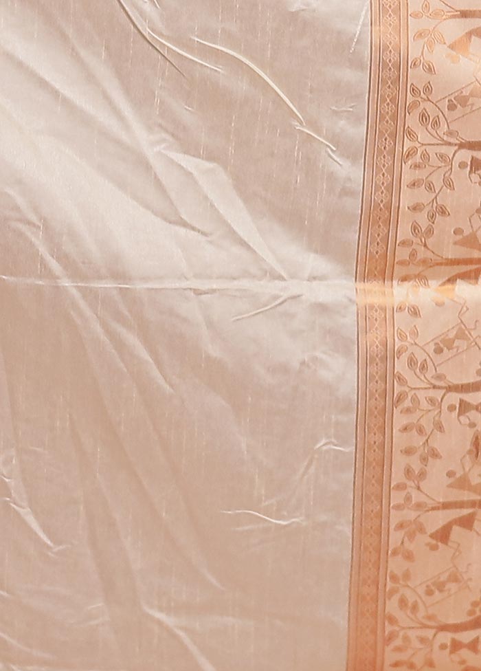 Cream Dupion Silk Saree With Blouse Piece