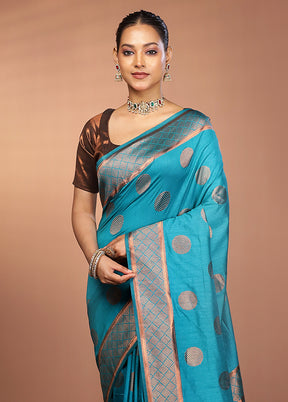 Green Dupion Silk Saree With Blouse Piece