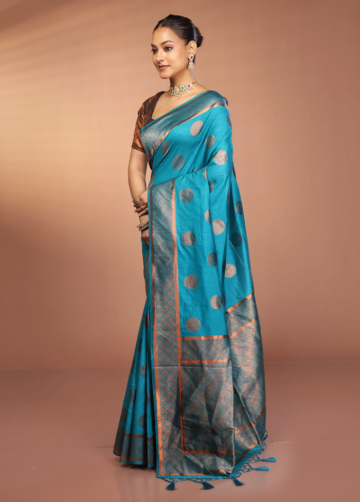 Green Dupion Silk Saree With Blouse Piece