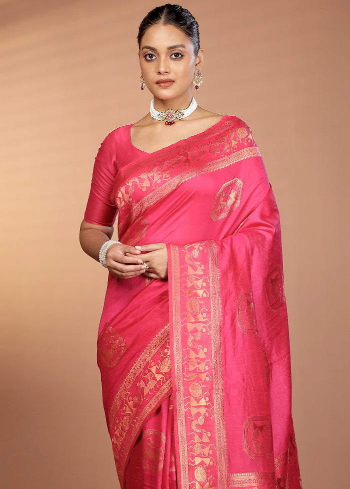 Pink Dupion Silk Saree With Blouse Piece