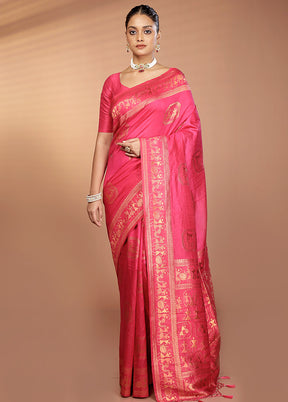 Pink Dupion Silk Saree With Blouse Piece