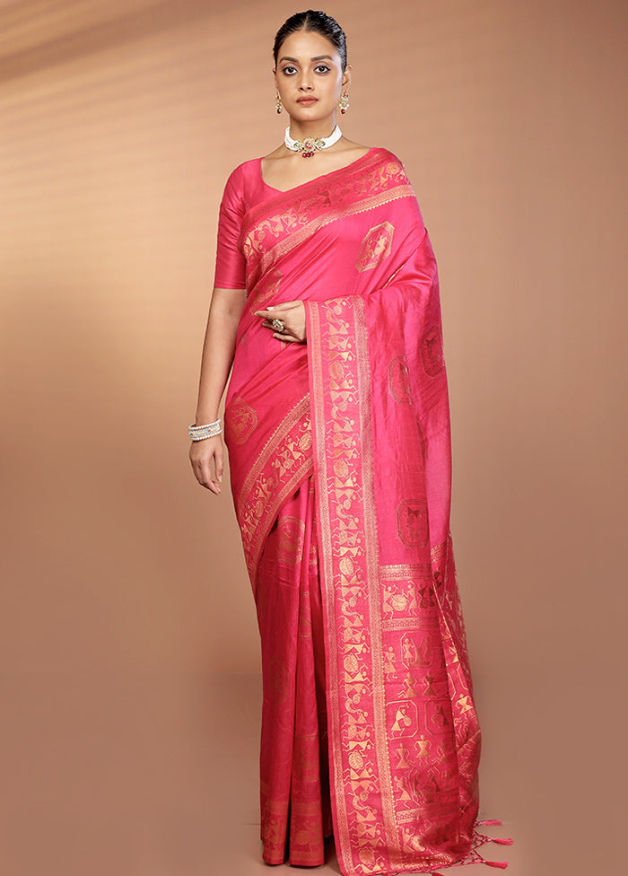 Pink Dupion Silk Saree With Blouse Piece