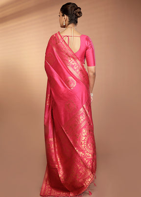 Pink Dupion Silk Saree With Blouse Piece