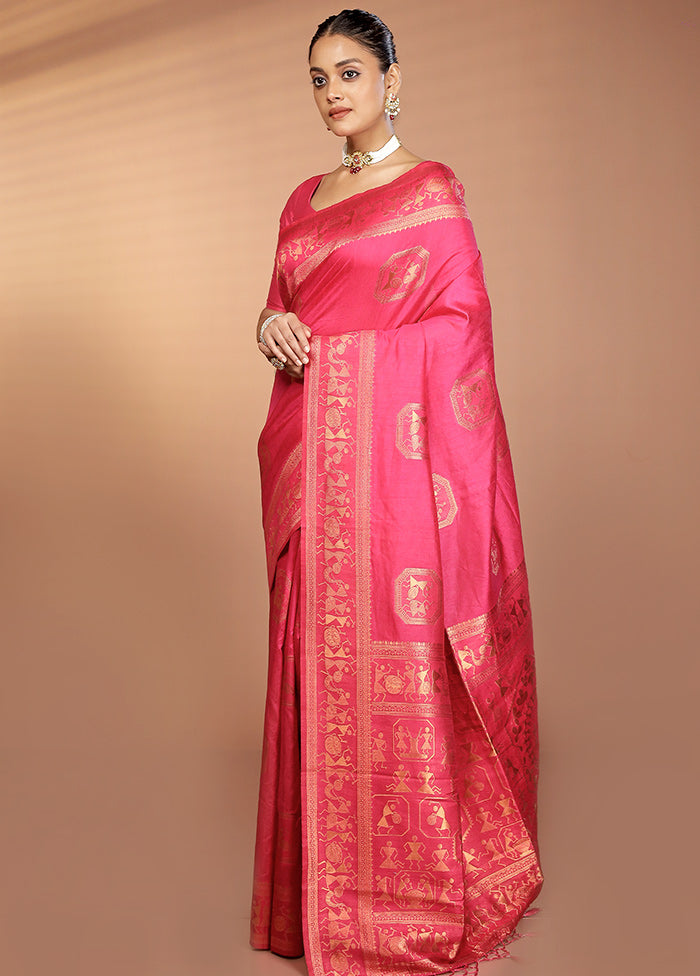 Pink Dupion Silk Saree With Blouse Piece